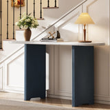 TREXM Narrow Console Table, Entryway Table with Oval Marble Top, Rustic Sofa Table with Curved Legs, N715P245728M