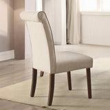 Beige Linen and Walnut Side Chair with Tufted Back B062P209257