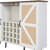 White Faux Rattan Barn Door Wine Cabinet with Wine Rack and Wine Glass Rack, Double Door Design with W2702P183969