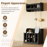 ON-TREND Shoe Storage Bench with Shelves and 4 Hooks, Elegant Hall Tree with Wall Mounted Coat Rack, WF313576AAB
