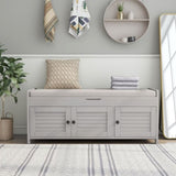 Storage Bench with 3 Shutter-shaped Doors, Shoe Bench with Removable Cushion and Hidden Storage 71735742