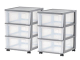 3-Drawer Narrow Plastic Storage Drawer Cart, Gray, Set of 2 49620302