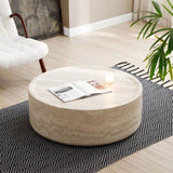 ZNTS 35.43'' Faux MARS Pattern Coffee Tables for Room Round Tea Faux Travertine Textured table for W876P154756