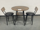 Round bar stool set with shelf, upholstered stool with backrest, Rustic Brown, 23.62'' W 23.62'' D W1162101847