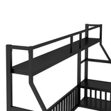 Full Size Floor Bed Frame with Safety Fence, Metal Floor Bed with Desk and Storage Shelves, W1580P240070