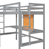 ZNTS Twin size Loft Bed with Desk and Writing Board, Wooden Loft Bed with Desk & 2 Drawers Cabinet- Gray 08694176