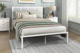 1pc Queen Platform Bed, Metal Frame White Finish Faux Cane Panel Headboard Casual Coastal Bedroom B011P214036