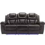 Home Theater Seating Manual Recliner Chair with Center Console and LED Light Strip for Living Room, WF310727AAD