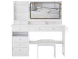 41" Large Size Left Drawer Desktop Vanity TableCushioned Stool Dresser Set, 2 AC2 USB Power W936P230830