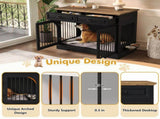 43.3" Farmhouse Dog Crate Furniture, Wooden Dog Kennel with 2 Storage Drawers and Rotating Food N704P414580D