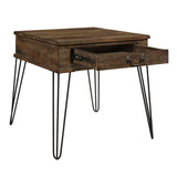 ZNTS Rustic Oak and Black Finish Classic End Table with Drawer Metal Legs Solid Wood Living Room B011P175335