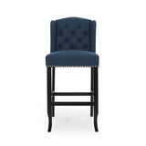 Vienna Contemporary Fabric Tufted Wingback 31 Inch Counter Stools, Set of 2, Navy Blue and Dark 64856.00NBLU