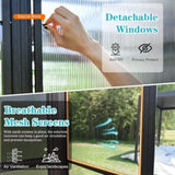 12x14FT All Season Sunroom, Outdoor Permanent Wall Mounted Solarium with Detachable Polycarbonate W1859P238681