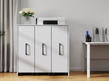Bookcase with Three Pulled Out Doors Shelving Cabinet,3 Tier Floor Standing Bookcase,Slide Out W331P374568