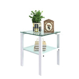 ZNTS Glass two layer tea table, small round table, bedroom corner table, living room white side W24160428