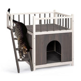 ZNTS 2-Story Wooden Feral Cat House Dog House for Outdoor and Indoor, Pet House with Stairs, Grey & White 10767951