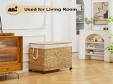 160L 3-Section Laundry with Lid and Wheels, Woven Natural Water Hyacinth Rolling Laundry 28759343