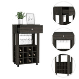 Memphis Bar Cart, Twelve Built-in Wine Rack, Four Legs, One Open Shelf -Espresso B20091949