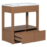 ZNTS 30" Bathroom Vanity with Sink Top, Bathroom Cabinet with Open Storage Shelf and Two Drawers, Brown 51882165