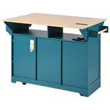 K&K 55.7'' Large Kitchen Island with 2 Drop Leaf,, Rolling Kitchen Cart on 5 Wheels with Power N707P186617E