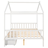 Full Size House Platform Bed with Two Drawers,Headboard and Footboard,Roof Design,White WF292923AAK