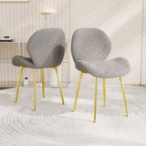 Modern minimalist grey teddy velvet Dining Chairs Set of 2 with sturdy gold metal legs and W1727P251125