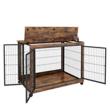 ZNTS Furniture Style Dog Crate Side Table onheels with Double Doors and Lift Top. Rustic Brown, 43.7'' W116269692