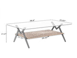 Rectangle Coffee Table with Tempered Glass top and Brown MDF Shelf, Modern Table for Living Room, W241142564