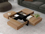 Unique Design Coffee Table 4 Hidden Storage Compartments, Square Cocktail Table WF305182AAD