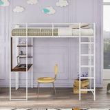 ZNTS Twin Metal Loft Bed with 2 Shelves and one Desk ,WHITE 65092120