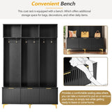 ON-TREND Modern Large Storage Hall Tree with Bench, Multi-functional Storage Bench with High Gloss N721P180460B