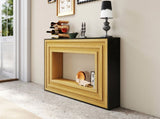 Modern Contrast Console Table with Layered Wood Frame and Black Top W3123P369227