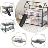 Twin Over Twin Metal Bunk Bed With Slide,Kids House Bed Black MF313919AAB