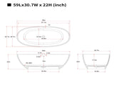 59'' Solid Surface Matte Tub, Solid Surface Soaking Tub, Stone Resin Freestanding Bathtub, Thick 38720386