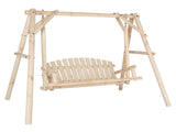 6.5ft Hardwood Patio Garden Outdoor Porch Swing with Stand, Rustic Loveseat Swing Chair for 2 88302644