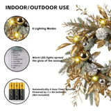 ZNTS Christmas Wreath 20 Inch Christmas Door Decorations Wreath with Warm Lights 93426640