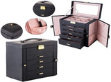 Synthetic Leather Huge Jewelry Box Mirrored Watch Organizer Necklace Ring Earring Storage Lockable 27866558