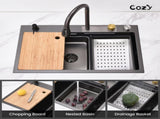 Waterfall Kitchen Sink, Stainless Steel Single Bowl in Black, Multifunctional Workstation with 33860587