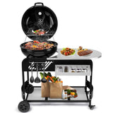 ZNTS Portable Charcoal Grill with Cart, BBQ Charcoal Grill with Porcelain-Enameled Lid & Slide Out Ash 02203572