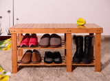 90cm Strip Pattern Tiers Bamboo Stool Shoe Rack with Boots Compartment Wood Color 60137286