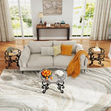 3 Piece Tempered Glass Surface Coffee Table Set, Decor Coffee Table Round End Side Table with Sturdy W2167P220517