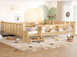 Full Size Floor Bed with Storage Bookcases, Solid Wood Kids Floor Bed with Cute Stairs and W1580P430186