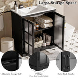 30" Modern Bathroom Vanity with Ceramic Sink, Bathroom Vanity Cabinet with Tempered Blurred Glass N817P279904B