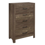 ZNTS Simple Look Rustic Brown Finish 1pc Chest of 5x Drawers Black Metal Hardware Bedroom Furniture B01153395