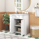 ZNTS 30-Inch White Bathroom Vanity with Ceramic Sink Combo, Abundant Storage Cabinet - 2 Soft close Doors WF532032AAK