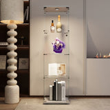 ZNTS LED lights Glass Display Cabinet 4 Shelves with Door, Floor Standing Curio Bookshelf for Living Room W1806P146447