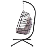 ZNTS Outdoor Wicker Rattan Swing Chair Hammock chair Hanging Chair with Aluminum Frame and Blue Cushion 23380575