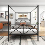 Metal Canopy Bed Frame, Platform Bed Frame Queen with X Shaped Frame Queen Black W84034643