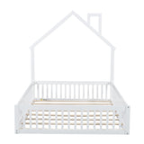 Wood Full Size House Platform Bed with Guardrail, White N709P171852K
