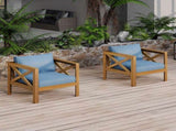 Outdoor Acacia Wood Club Wooden Armchair with Cushions , Conversation Set,Teak Finish,Blue N770P264304T